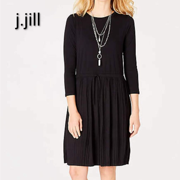 J.Jill Dresses & Skirts - Women's J.Jill Black Long Sleeve Pleated Dress XL Jersey Stretch Drawstring